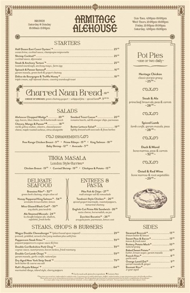 Exploring the Armitage Alehouse Menu: Hearty Pub Grub Meets Indian Flavors